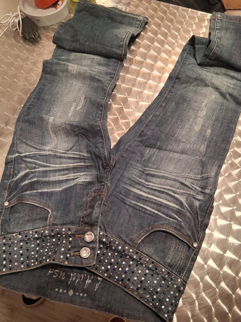 L.A. idol Women’s Blue Bootcut Jeans with Studded Waistband